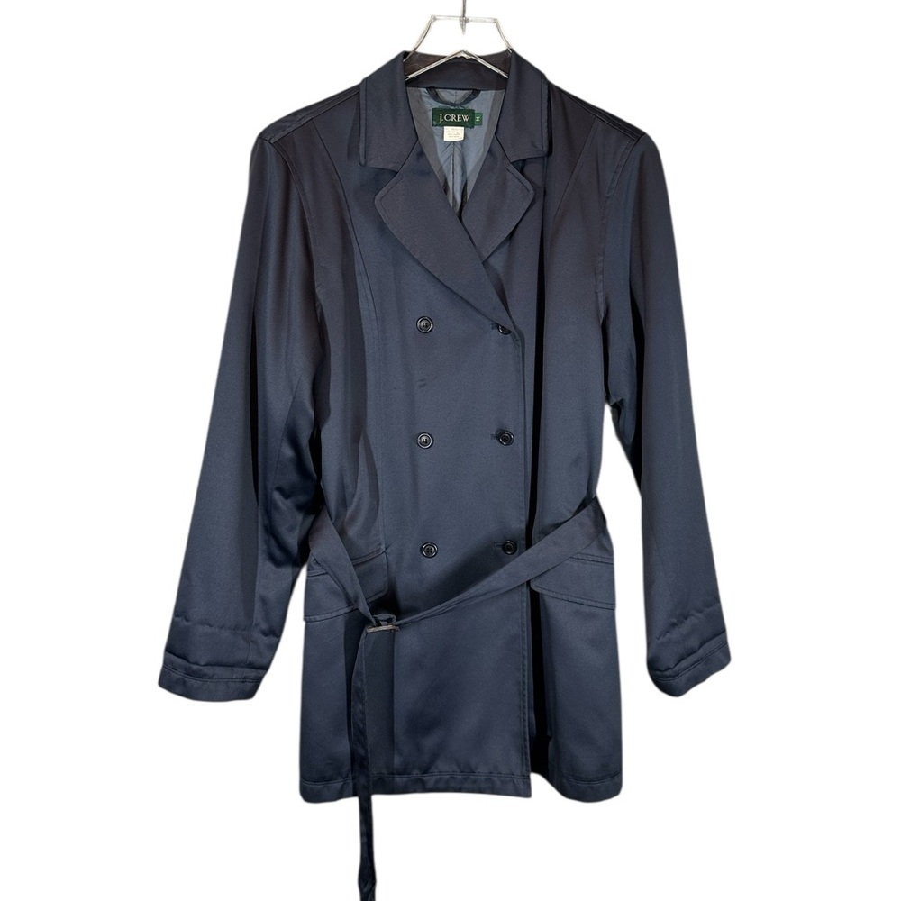 J.CREW VINTAGE Women's Medium Navy Satin Double Breasted Trench Coat with Belt